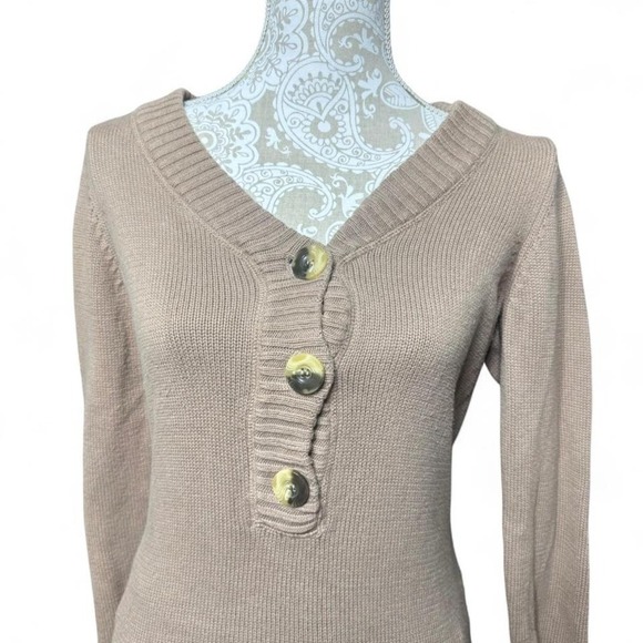 Brown Fall Cozy Sweater Neutral With Buttons Liz Claiborne Vintage Minimalist - Picture 2 of 4